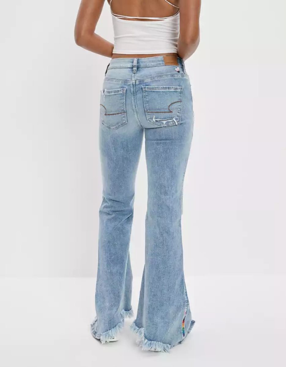 Jean American Eagle AE Pride Ne(x)t Level Ripped Festival Flare Lavage Clair Femme | MYH-16521587